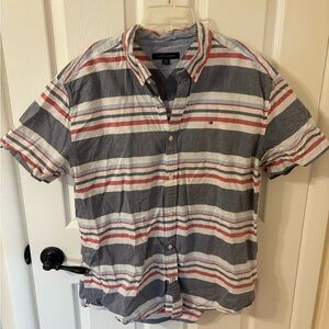 Tommy Hilfiger Men's Casual Striped Shirt - Navy, Red, White XL